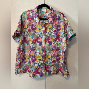 Sleep Sense | Floral Short Sleeve Button-Up Shirt and shorts  | Size XL